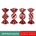 Set of 4 red 18cm Christmas candy ornaments with glitter and plating finishes - 18cm Red Candy Set