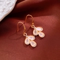 Detail of vintage heart pearl earrings with white opal leaves and crystals in gold - Gold Cat's Eye Stone Rhinestone Ear Hooks (45#)