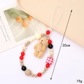 Handmade beaded phone strap featuring a cute brown plush teddy bear charm and colorful beads - K4001 Plush Standing Bear Phone Chain Red Square