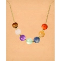 Golden necklace with seven colorful crystal beads on a wish card display package - 7 Chakra Natural Stones