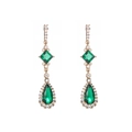 Vintage gold drop earrings with emerald green waterdrop stones and cubic zirconia - Rhombus Link Waterdrop Style (E)