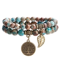 Bohemian tree of life double layer bracelet with multi-color beads and leaf charm - Blue Sodalite