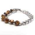 Pulsera de piedra ojo de tigre y cadena de acero inoxidable con cierre de palanca OT - Estilo de Empalme Piedra de Ojo de Tigre Amarilla Hebilla OT (NK10-6)