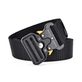 Tactische zwarte nylon riem met metalen snelsluiting en gouden hendels op witte achtergrond - Xl0657-2 Zwart Met Gouden Gesp