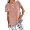 Women's casual V-neck Henley shirt with buttons and chest pocket in terracotta red - S / Tops / Pink