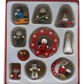 Handcrafted red and white wooden Christmas ornaments set for tree decoration in gift box - Doll Style / 12pcs Set