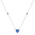 Elegante collar de plata esterlina S925 con corazón de ópalo azul y detalles de circón - Plateado