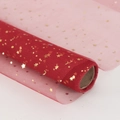 Red mesh fabric roll featuring gold foil star and moon patterns for floral gift wrapping - 50cm*5 Yards/Roll / Burgundy