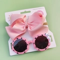 Toddler sunglasses and headband set with pink bow and cartoon bear design for girls - Pink Large Bowknot Set