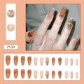 Elegant long coffin gradient orange press-on nails with rhinestone accents 24pcs - Crystal Orange Red (Z530)