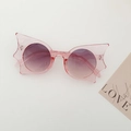 Pink batwing frame sunglasses with purple gradient lenses on a minimalist white background - Transparent Pink