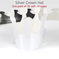 Detalle de coronas plateadas para fiestas, pack de 10 piezas con cuerdas de sujeción - Sombrero de Corona de Papel de Plata