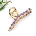Close-up of natural amethyst chips hand-wired on a golden alloy hair claw clip - Large B Style 11.5cm + Amethyst