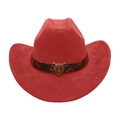 Cappello da cowboy rosso in camoscio con fascia leopardata e fibbia a testa di leopardo - Rosso Ruggine (Cintura Testa di Leopardo)
