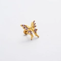 Titanium butterfly screw-back stud earrings with golden finish and purple gemstones - Gold Purple Zirconia Style (A02-6#)