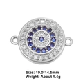 Silver round connector with blue and clear zircon stones for jewelry making - Silver Evil Eye Dual Ring (L0522)