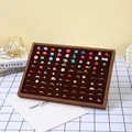 Walnut wood display tray holding 72 pieces of assorted colorful fashion rings for jewelry display - 100 Slots Ring Tray