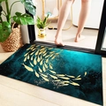 Rectangle dark teal bathroom mat with golden fish pattern on wooden floor - 100*120CM / Nordic Gold Fish 6