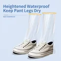 Tall transparent PVC waterproof shoe covers with yellow trim and non-slip sole - Adult Disposable Rain Shoe Covers - High Tube / White (Pack of 5)