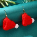 Christmas hat earrings with red knitting and white pom-poms on golden hooks - Small Red Hat