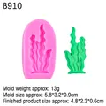 Pink silicone mold for sea grass cake decor, 5.8cm size with detailed wave textures - Seaweed Shape Style (B910) / Pink