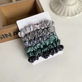 Set of 6 matte satin scrunchies in Morandi grey and green tones on display card - Cool Morandi (6)