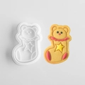 Christmas bear stocking cookie mold in white plastic with decorated biscuit sample - Christmas Sock B