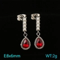 Silver drop earrings with red pear-cut stone and white pearl detail in 8x6mm size - Silver-Red