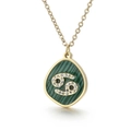 Gold stainless steel Cancer zodiac necklace with green malachite texture and crystals - Cancer