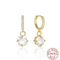 Boucles d'oreilles créoles en argent S925 doré avec pendentif zircon carré et micro-pavé - Or-Zircon Blanc