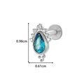 Titanium labret stud with blue pear-shaped zircon and clear gems, 0.98cm height - Silver Teardrop Blue Sapphire Style (T2522-7#银) / 1.2*8mm