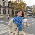 Chunky blue wool scarf with tassels paired with a beige knit sweater for winter - Thickened Tassel Style (350g) / 200*70cm / Peacock Blue