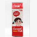 Cute red milk carton pencil case with cartoon girl design and polka dot pattern - Little Girl