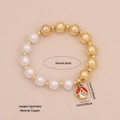 Chic beaded bracelet with white pearls, gold copper beads and a red ladybug charm - Large Zirconia Ladybug Style (2#)