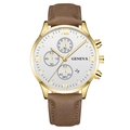 Fashion men's quartz watch with gold alloy case, white dial, and brown leather strap - White Dial Gold Hands Gold Case Brown Strap
