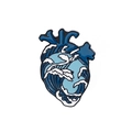 Anatomical heart enamel pin with Great Wave design in blue and white zinc alloy - Great Wave Heart