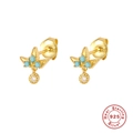S925 sterling silver geometric mini floral stud earrings with blue gems and clear diamond - Gold-Style 8-Triangle Turquoise Zirconia Drop