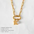 14K gold plated stainless steel paperclip necklace with letter R and crystal pendants - Letter R