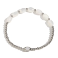 Bracciale a sfere d'argento con pietre ovali bianche e sfere di metallo lucido minimalista - Bianco