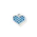Silver heart pendant charm with sparkling blue rhinestones and a top hanging loop - Silver & Blue