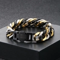 Dettaglio di un bracciale a catena cubana multicolore in acciaio inossidabile nero oro e argento - Nero Misto (KB92959-BD) / 18cm