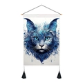 Bohemian wall tapestry with blue 3D cat art and elegant black tassels - Style 1 / 35x50cm