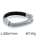 Herrenarmband aus doppelreihiger Edelstahlkette und schwarzem Ledergeflecht mit Verschluss - Zweireihiger Ketten-Patchwork-Stil (KB87980-BD)