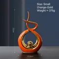 Modern orange ceramic abstract art sculpture with gold electroplated sphere 22cm high - Morning Song Short Style Orange Gold - Small