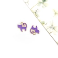 Pair of purple alloy cat pendants with golden metallic edges for jewelry making - Purple