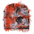 Detail of distressed orange knit beanie with frayed edges and street style design - Orange