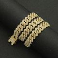Luxurious 14mm gold Cuban link bracelet with sparkling diamond settings and box clasp - 50CM Gold Necklace