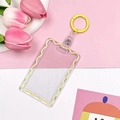 Transparent plastic card holder with yellow wavy edges and a matching yellow key ring - With Keychain Accessories / Yellow