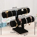 Présentoir à bijoux double couche en velours noir pour bracelets avec dimensions - Présentoir À Bracelets Double Rangée En Velours Noir