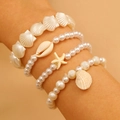 Set di bracciali bohémien stile oceano con perle, conchiglie e stelle marine al polso - Set da 4 Pezzi Oceano Bianco (15 Bianco 7820)